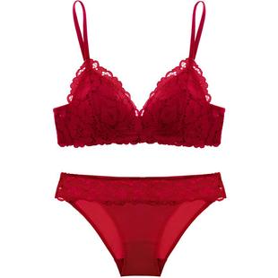 好奇蜜斯红内衣裤女本命年小胸聚拢蕾丝性感文胸罩套装结婚新娘