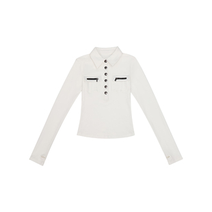 哟酷酷（时髦黑客）美式复古上衣百搭修身显瘦纽扣翻领长袖T恤女