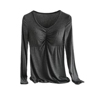 带胸垫长袖上衣女秋冬内搭纯色T恤瑜伽服大码家居服莫代尔打底衫