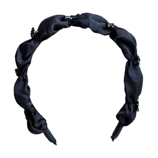 发箍缎面丝绒发卡黑色高级感气质轻奢洋气蝴蝶结水钻高颅顶头箍女