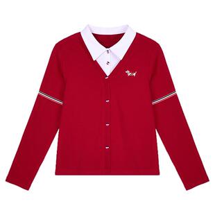 翻领正肩长袖t恤女2026新款春季爆款洋气女装宽松显瘦假两件上衣