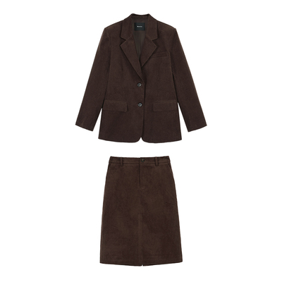 Maven Lin 意式品味 高级感灯芯绒西装外套女直筒半身裙白领套装