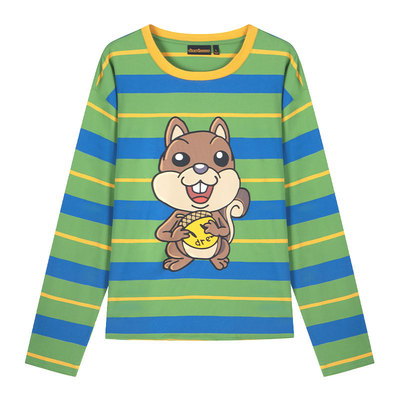 drewhouse松鼠图案蓝绿条纹T恤