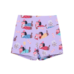 HARDSHIP|腊肠狗 硬拉健身弹力健身裤 紫色小狗印花女子花花短裤