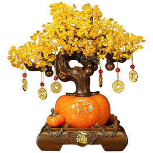 事事如意发财树摆件招财柿子客厅玄关置物架装饰品乔迁新居礼物