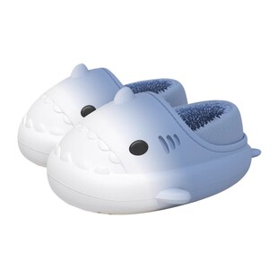 渐变鲨鱼棉拖鞋包跟女款秋冬季室内家居防水保暖防滑情侣毛拖鞋男