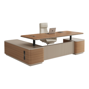 智能升降老板桌总裁桌轻奢高级感办公台老板办公室办公桌椅组合