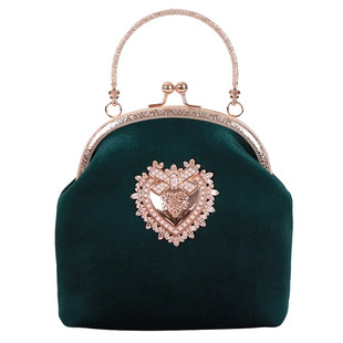 复古旗袍手提包女搭配穿汉服的包包适合中式晚宴包丝绒晚礼服小包