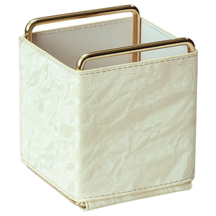 小西家国风铁艺皮革收纳筒轻奢风笔筒化妆刷筒客厅遥控器杂物收纳