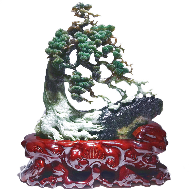 独山玉石摆件玉雕山子松树工艺品