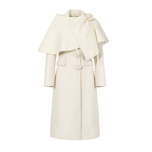 BB BLUE原创设计 留洋千金赫本风披肩西装式毛呢大衣外套女秋冬季