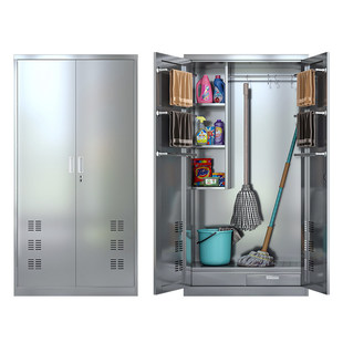 不锈钢清洁柜工厂学校储物柜家用卫生保洁收纳柜阳台杂物工具柜子
