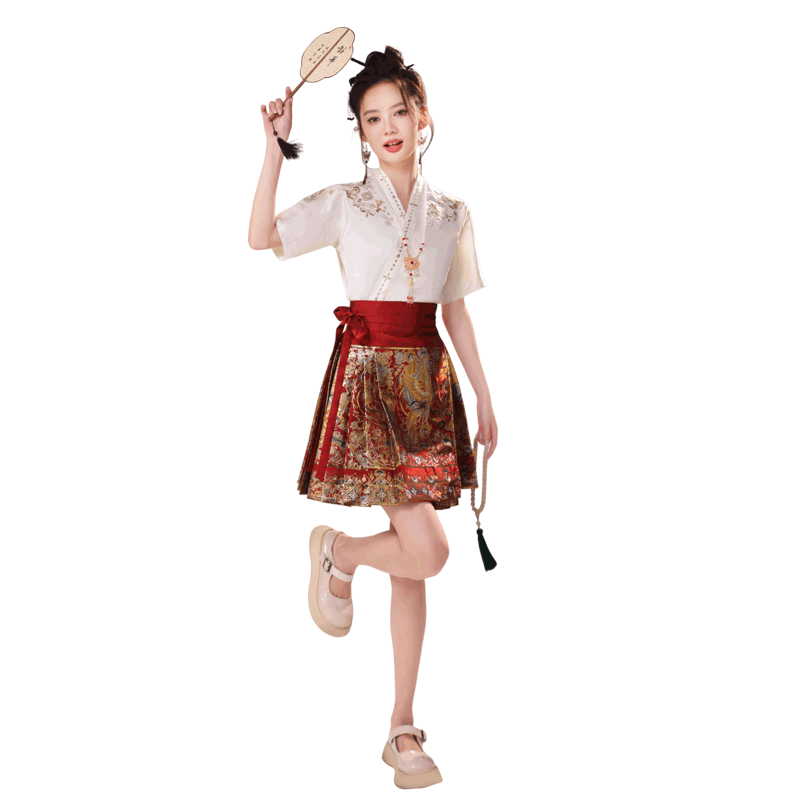 红色织金马面裙短款小个子诺婉寻