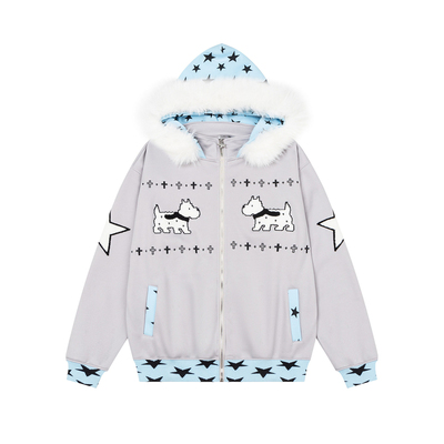 DARKAGE秋冬加绒毛领开衫卫衣