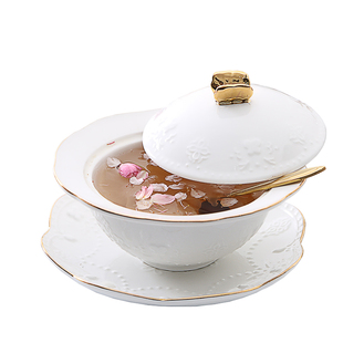 欧式复古金蝴蝶带盖燕窝碗瓷碗 浮雕碗 鱼翅盅 银耳糖水碗布丁碗