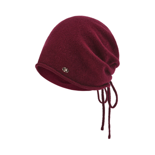 ELLE100%山羊绒针织帽女士秋冬季保暖红色毛线帽子节日送礼礼盒装