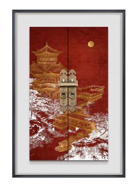 新中式客厅铜门环浮雕装饰画