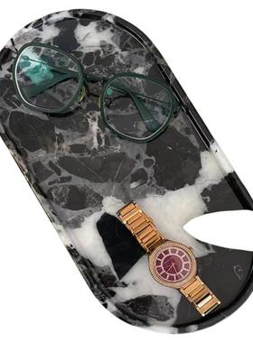 高档天然大理石托盘首饰香薰洗漱用品托盘玄关台面餐桌装饰摆件