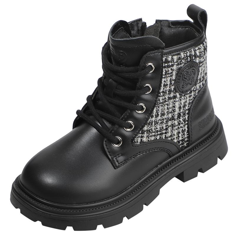 思加图童鞋英伦风复古短靴冬季加绒女孩公主靴软底耐磨时尚马丁靴