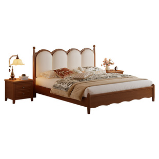 政府补贴蓝色理想法式复古实木床主卧中古风床架软包1.8米双人床