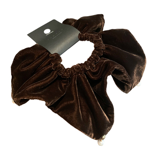 韩国复古高级感丝绒纯色珍珠方巾肥肠圈大宽边显发量多绑发圈头绳