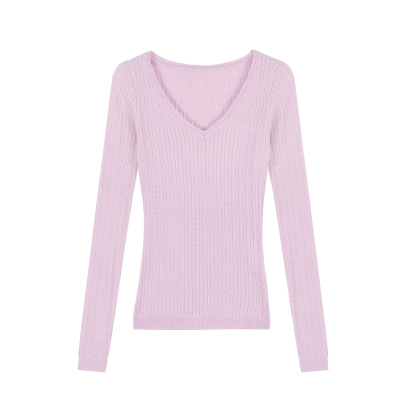 NEVA HU 冬日焦点 气质V领麻花针织衫女简约修身显瘦套头打底上衣