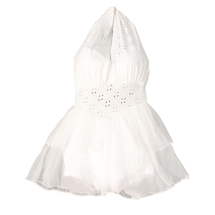 花房姑娘泳衣女纯欲风白色连体裙式平角裤小胸聚拢露背泡温泉海边