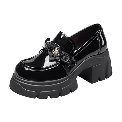 YRC亮面深口小皮鞋女2025秋季新款漆皮厚底增高一脚蹬休息乐福鞋