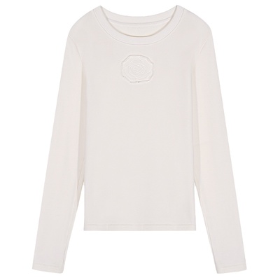 落落狷介长袖设计感白色T恤女