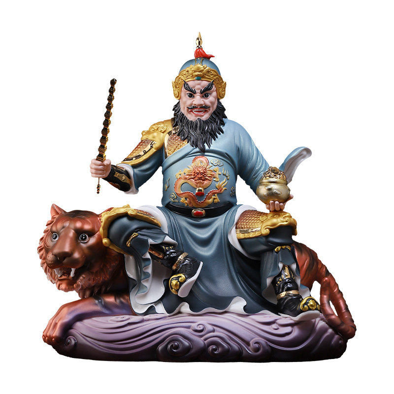 戴玉堂高端彩赵公明骑虎像摆件