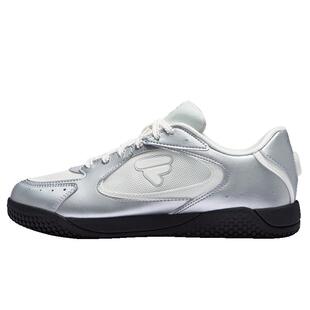 FILA FUSION斐乐女子薄底鞋2025秋季银色板鞋网面休闲运动芭蕾鞋