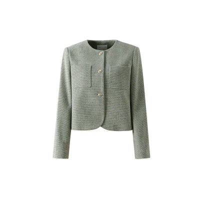 OSA复古通勤小香风圆领毛呢外套