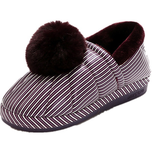 冬季新款PU皮棉拖鞋女简约包跟居家室内保暖防水防滑厚底女皮拖鞋