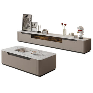 岩板电视柜2025新款客厅茶几组合家用落地收纳储物柜实木电视机柜