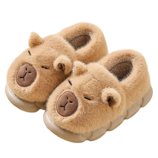 红豆卡皮巴拉儿童棉拖鞋女童包跟冬家居室内宝宝毛绒保暖亲子鞋男
