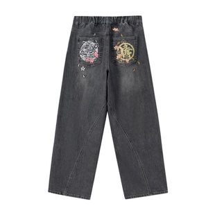 ONIARAI/鬼洗25秋冬棒达摩樱花弯线廓形分割牛仔长裤男式 25N4409