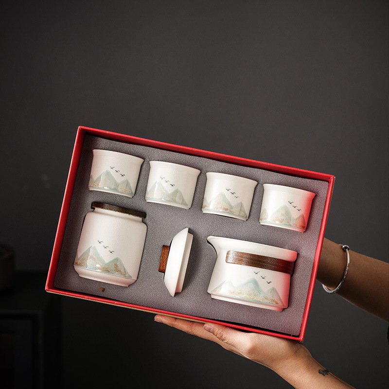 千里江山国潮文创礼品伴送公司客户礼品商务茶具功夫套装logo手小