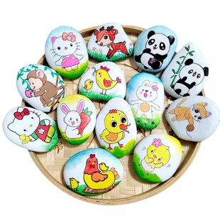 石头画成品 手工diy 手绘石头彩绘鹅卵石成品 幼儿园学生美术作业