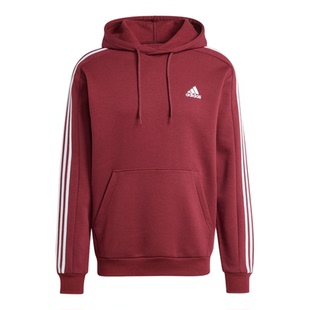 阿迪达斯加绒卫衣男装冬季新款美式篮球运动服宽松保暖酒红连帽衫