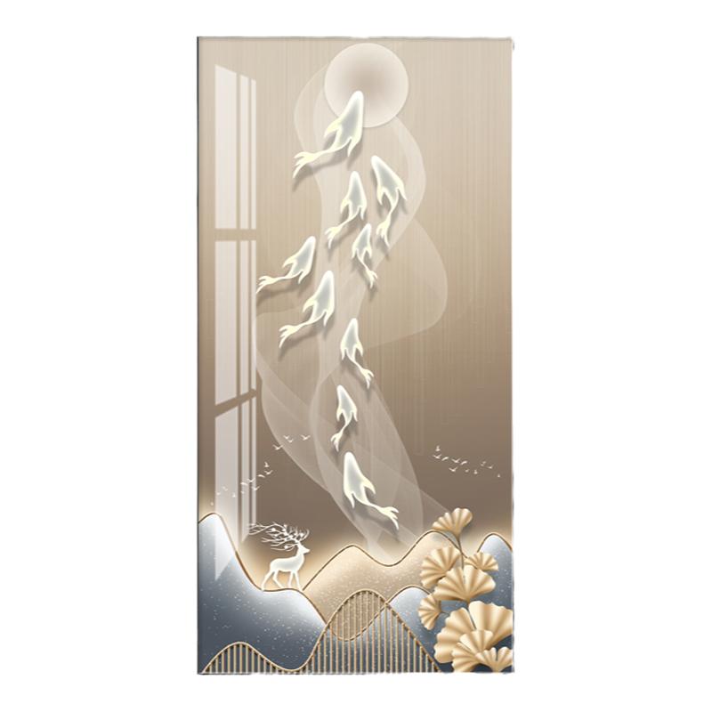 轻奢入门玄关装饰画正对大门墙挂画入户玄幻走廊过道尽头壁画竖版