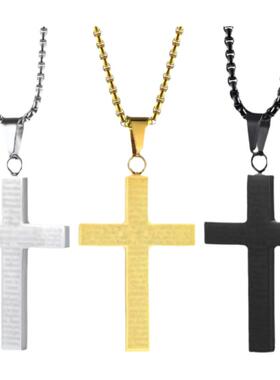 欧美笑哈男潮ins英文十字架项链 钛钢高级感吊坠个性情侣百搭配饰