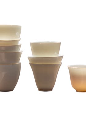德化羊脂玉真金描边品茗杯