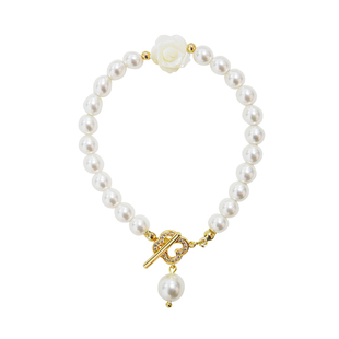 PP饰品 原创设计玫瑰四叶草法式珍珠手链女ins小众轻奢精致手串