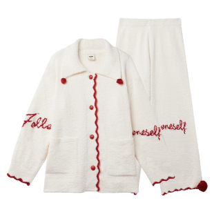 yso【红品系列】半边绒睡衣女冬季新款松弛感加绒厚可外穿家居服D