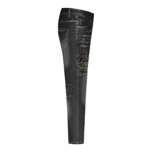 JEDOSS/爵迪斯男装2025初秋新款烫钻植绒压花抓痕黑色牛仔裤860F