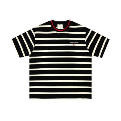 美式条纹刺绣LOGO短袖T恤男