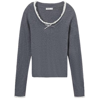 热风2025年新款女士花边领针织衫