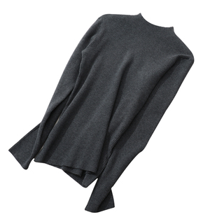 大码纯色半高领套头针织衫女胖mm宽松显瘦加厚高级感黑色打底上衣