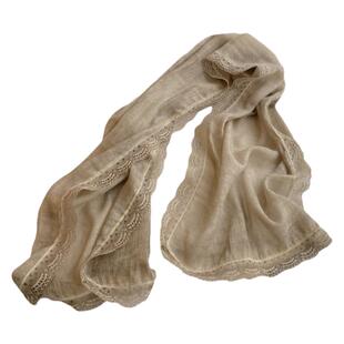 复古扎染蕾丝边棉麻围巾女春秋百搭夏季薄款防晒小披肩外搭短纱巾