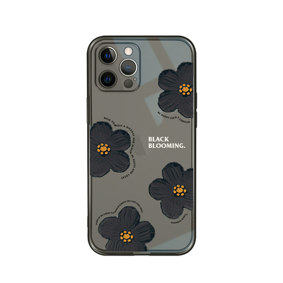 桔子猫苹果磨砂黑色花朵手机壳